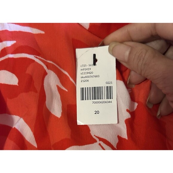 Lane Bryant Coral Floral Tie Knot Waist Midi Lined Short Sleeves Dress Size 20 - Picture 13 of 13